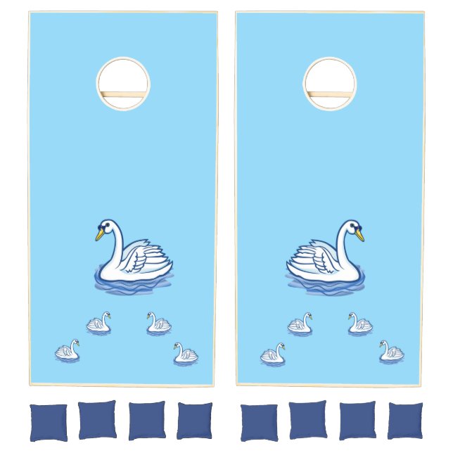 Cornhole Set Cute Blue White Swans  (Set)