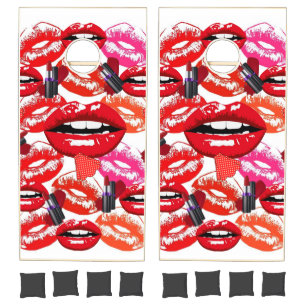 Cornhole Set Cute Red & Pink Lipstick Cosmetics 