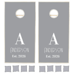 Cornhole Set Cute Solid Gray Monogram Name