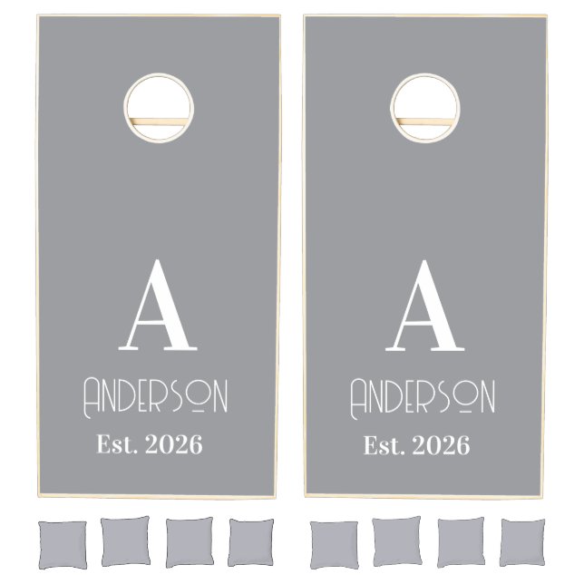 Cornhole Set Cute Solid Gray Monogram Name (Set)
