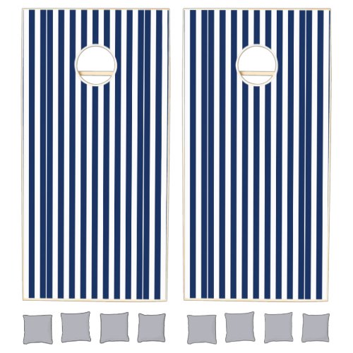 Cornhole Set Dark Blue & White Stripe Vertical