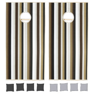 Cornhole Set Dark Brown Beige & White Stripe