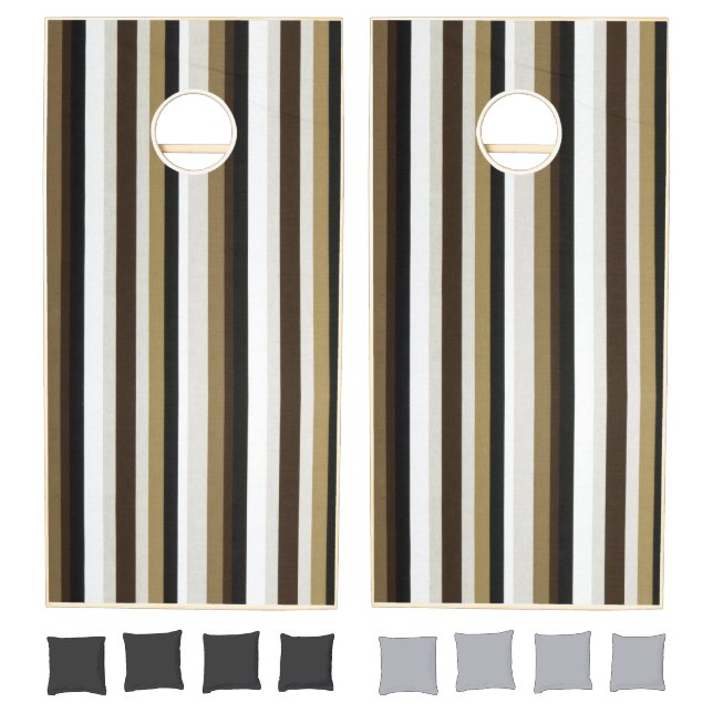 Cornhole Set Dark Brown Beige & White Stripe (Set)