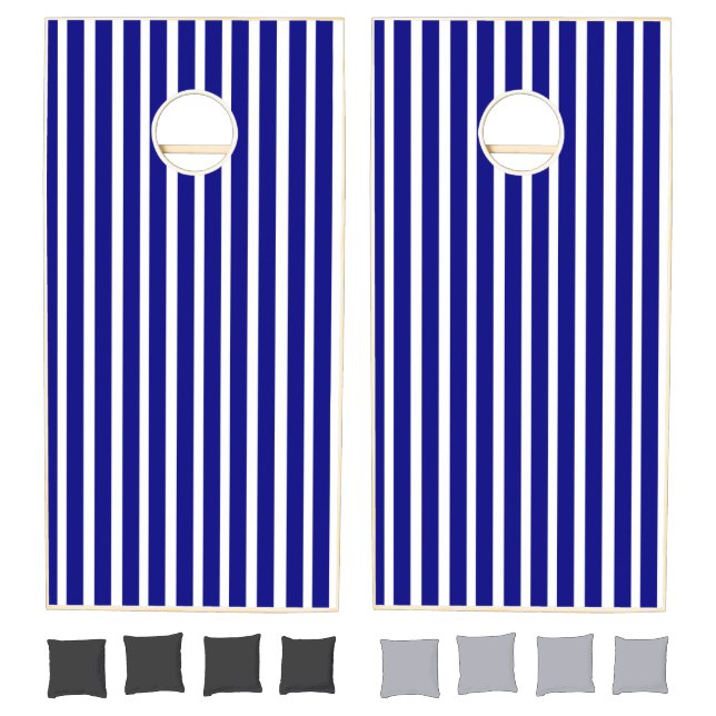 Cornhole Set Dark Vivid Blue & White Stripe (Set)