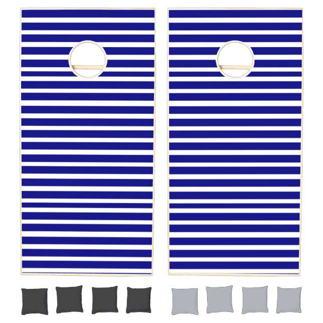 Cornhole Set Dark Vivid Blue & White Stripe (Set)