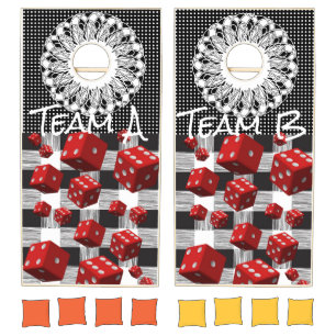 Cornhole Set Dice Black White Plaid Floral