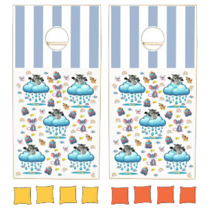 Cornhole Set Dog Cat Mouse Rainbow Blue Stripe