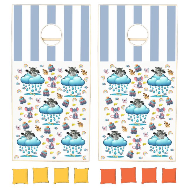 Cornhole Set Dog Cat Mouse Rainbow Blue Stripe (Set)