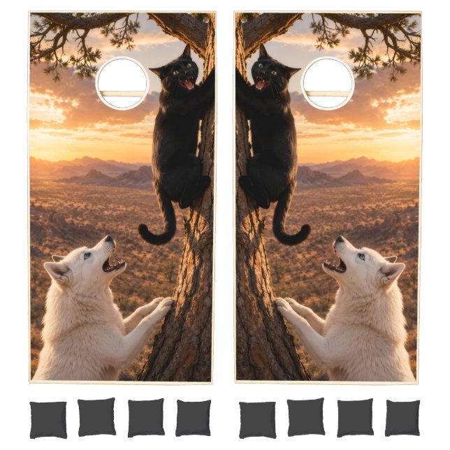 Cornhole Set Dog Chasing Cat Up the tree! (Set)