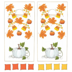Cornhole Set Fall Leaves White Pumpkin 