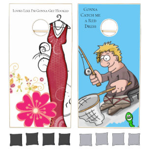 Cornhole Set Fishing Red Dress Hooked 