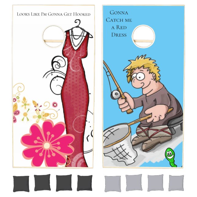 Cornhole Set Fishing Red Dress Hooked  (Set)