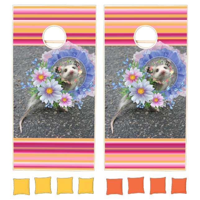Cornhole Set Floral Possum Love Stripe (Set)