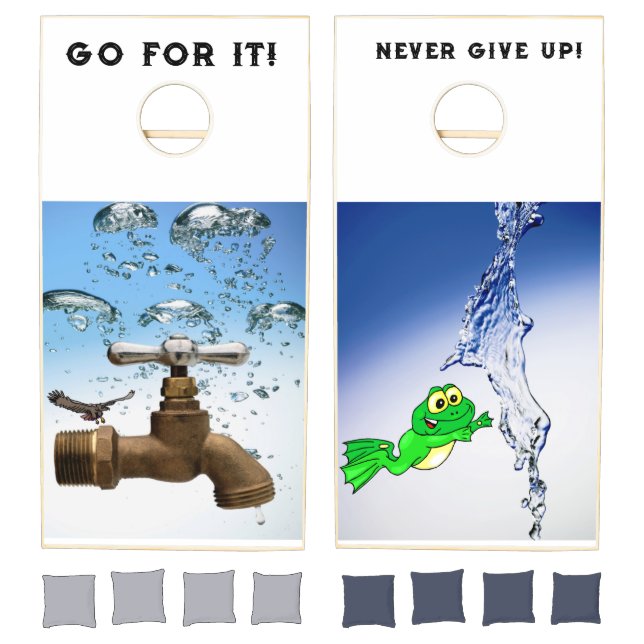 Cornhole Set Frog Eagle Water Never Give UP! (Set)