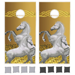 Cornhole Set Gold White Horse Cowboy