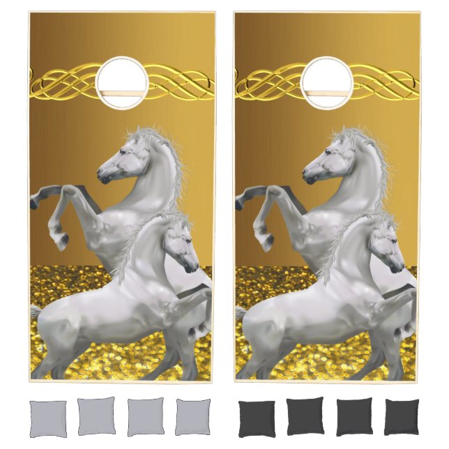 Cornhole Set Gold White Horse Cowboy (Set)