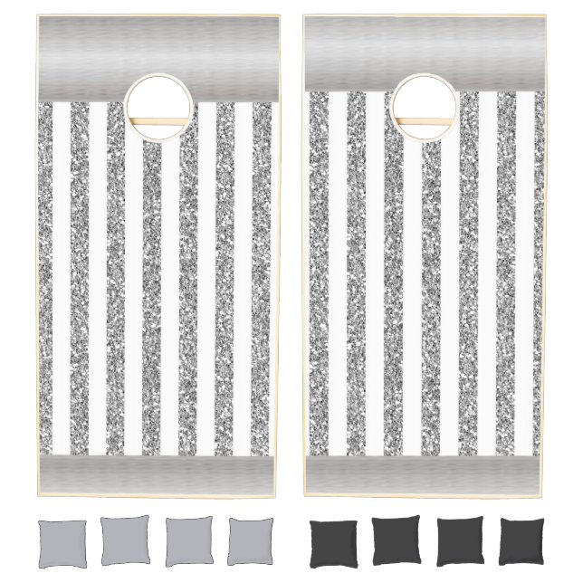Cornhole Set Gray & White Stripe (Set)