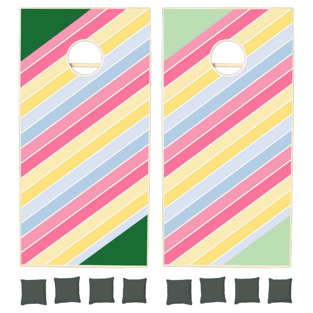 Cornhole Set Green & Baby Green Pastel Stripe (Set)