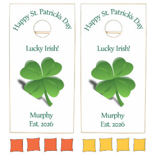 Cornhole Set Green Happy St. Patrick's Day Clover