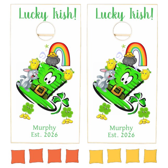 Cornhole Set Green Happy St. Patrick's Day Rabbit  (Set)
