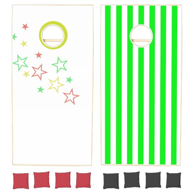 Cornhole Set Green & White Stripe Stars (Set)