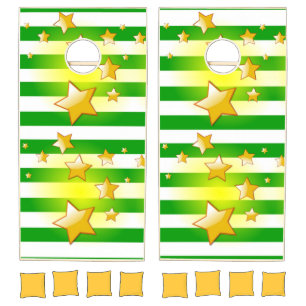 Cornhole Set Green & White Stripe Yellow Stars 