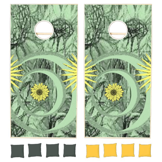 Cornhole Set Green Yellow Circular (Set)