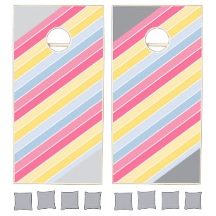 Cornhole Set Grey Dark & Light Pastel Stripe