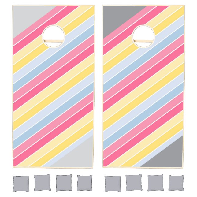 Cornhole Set Grey Dark & Light Pastel Stripe (Set)