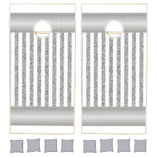 Cornhole Set Grey & White Glitter Stripe