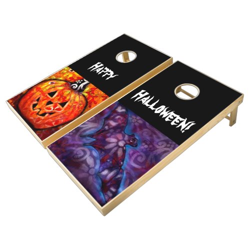 Cornhole Set _ Halloween Jack O Lantern  Bat