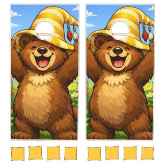 Cornhole Set Happy Baby Bear Yellow Stripe Hat