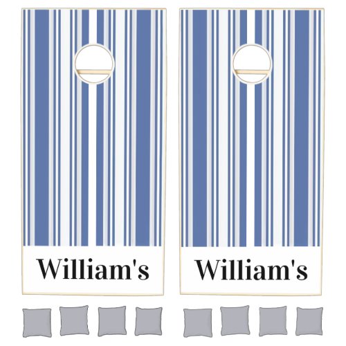 Cornhole Set Happy Classic Blue & White Stripe