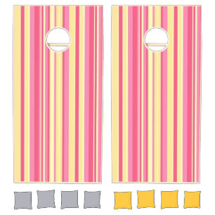 Cornhole Set Happy Colorful Yellow & Pink Stripe