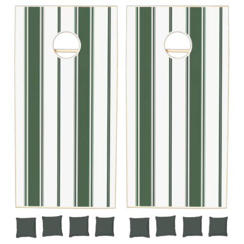 Cornhole Set Happy Hunter Green & White Stripe