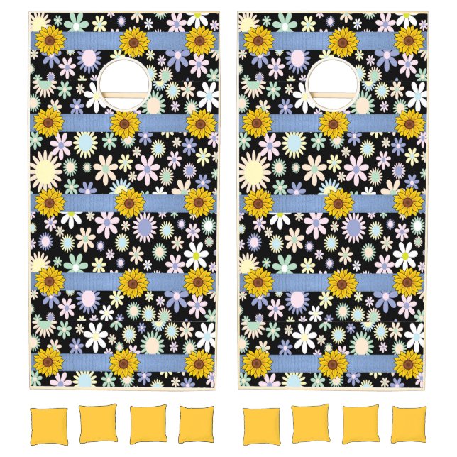 Cornhole Set Happy Summer Floral Fun  (Set)