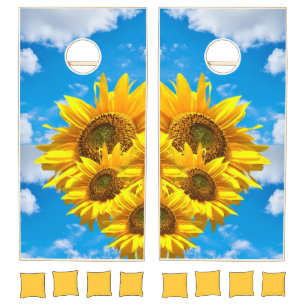Cornhole Set Happy Sunflower Colorful Blue Sky 