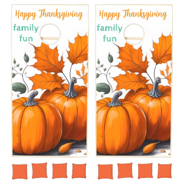 Cornhole Set Happy Thanksgiving DayOrange Pumpkins (Set)