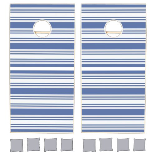 Cornhole Set Horizontal Classic Blue &White Stripe