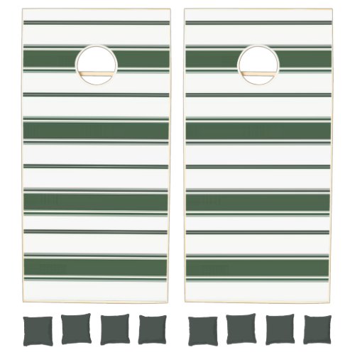 Cornhole Set Horizontal Hunter Green &White Stripe