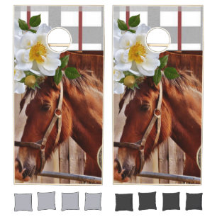 Cornhole Set Horse Floral