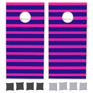 Cornhole Set Hot Pink & Blue Stripe
