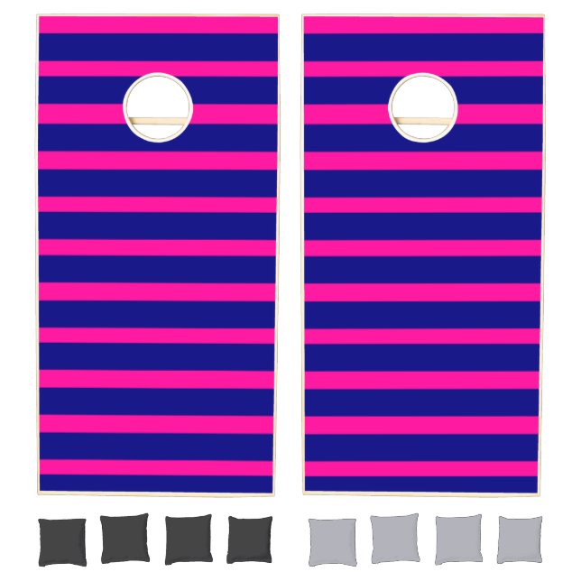 Cornhole Set Hot Pink & Blue Stripe (Set)