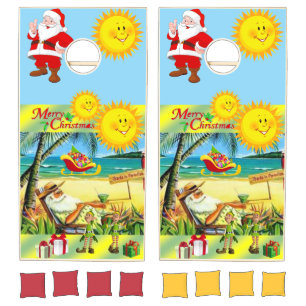 Cornhole Set Merry Christmas Beach Bum Santa