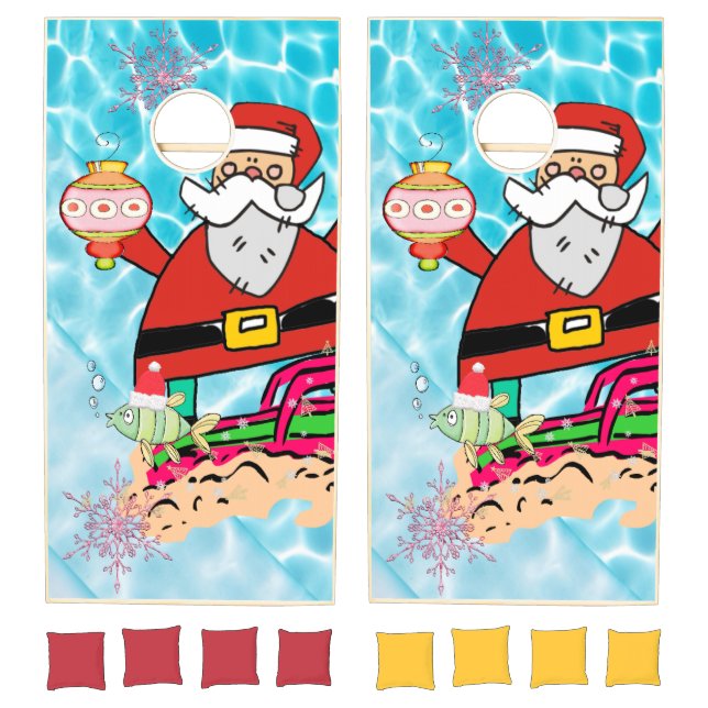 Cornhole Set Merry Christmas Beach Bum Santa (Set)