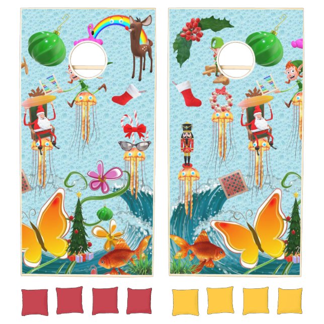 Cornhole Set Merry Christmas Beach Bum Santa  (Set)