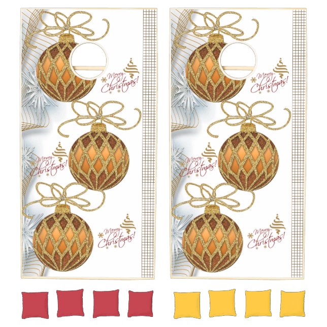 Cornhole Set Merry Christmas Gold Ornaments  (Set)
