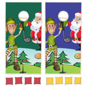 Cornhole Set Merry Christmas Santa Golfing