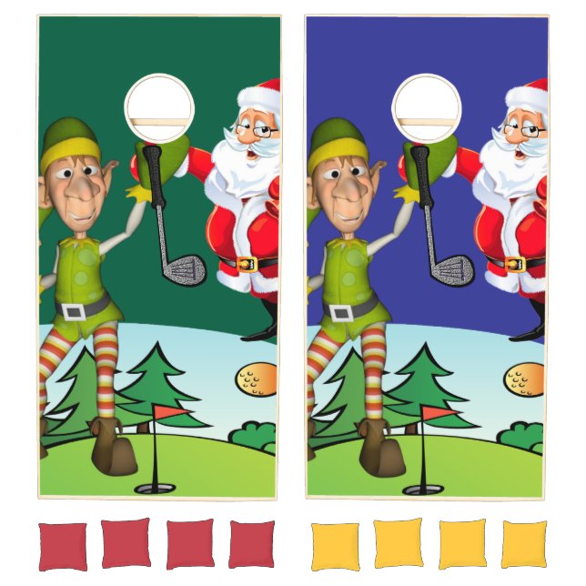 Cornhole Set Merry Christmas Santa Golfing (Set)