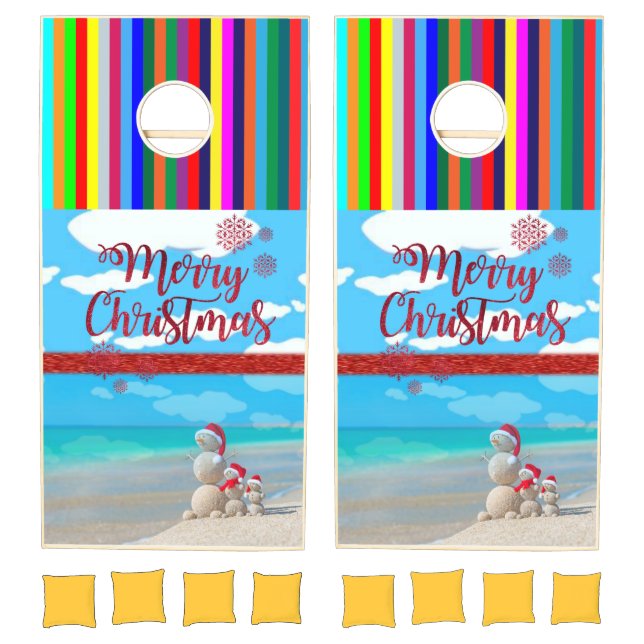 Cornhole Set Merry Christmas Snowman Beach (Set)